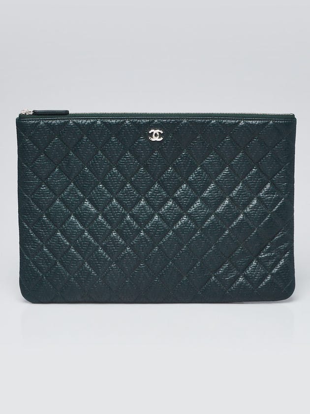 Chanel Dark Green Quilted Leather Classic O-Case Zip Large Pouch