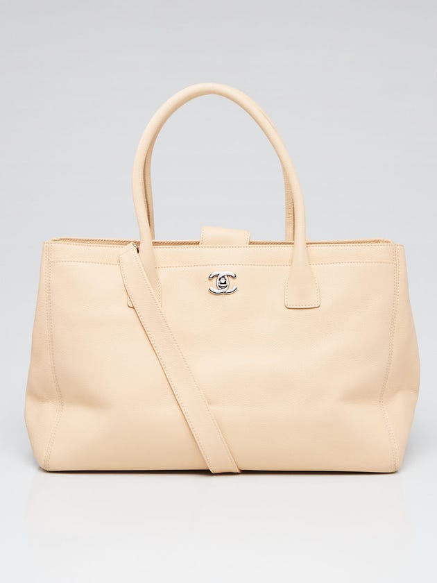 Chanel Beige Clair Pebbled Leather Cerf Shopping Tote Bag
