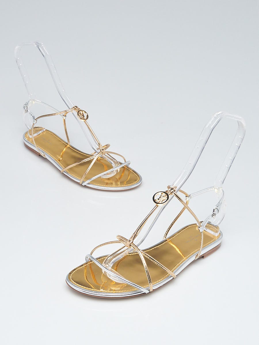 Louis Vuitton Gold/Silver Patent Leather Sunseeker Flat Sandal