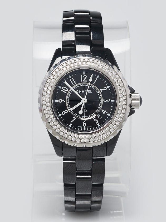 Chanel Black J12 Ceramic and Diamonds 33mm Quartz Watch H0967