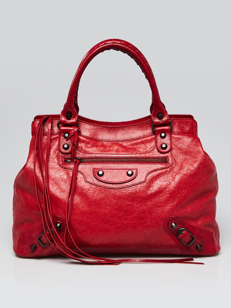 Balenciaga Vermillion Lambskin Leather Motorcycle Step Bag