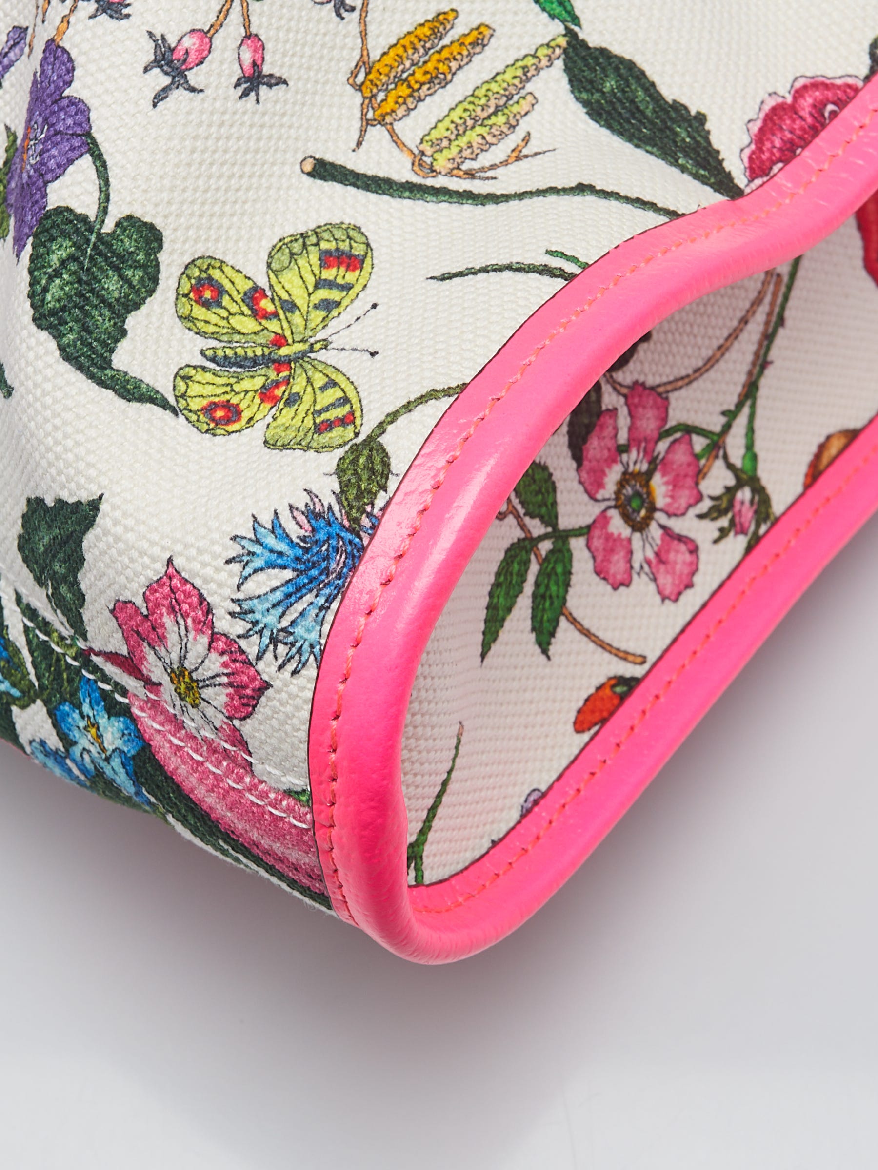 Gucci Canvas Flora Floral White Fuchsia Fluo Small Cross-body Bag