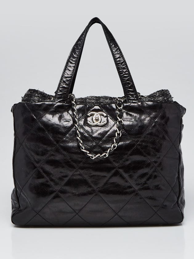 Chanel Black Quilted Glazed Leather and Tweed Portobello Tote Bag