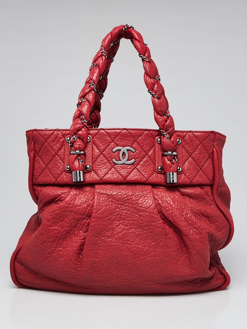 Chanel Red Grained Leather Lady Braid Large Tote Bag - Yoogi's Closet
