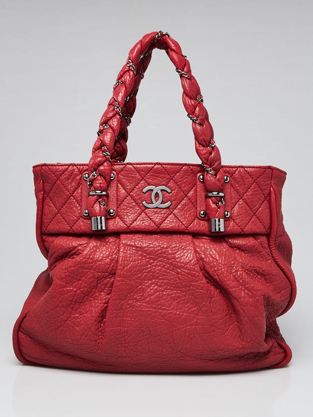 Chanel Red Grained Leather Lady Braid Large Tote Bag