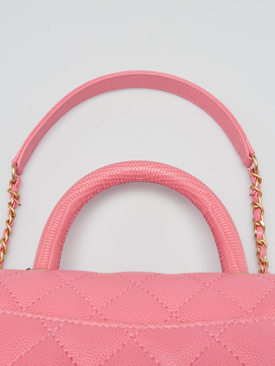 Chanel Pink Quilted Caviar Leather and Lizard Mini Coco Handle Bag