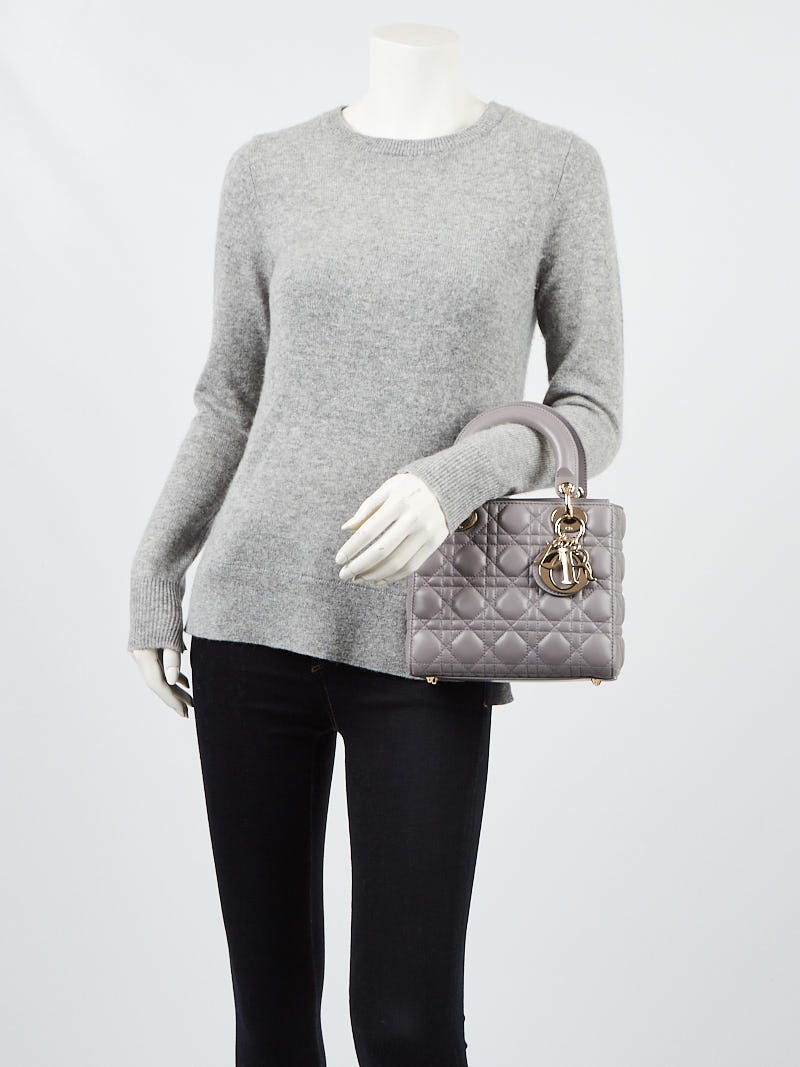 Christian Dior Grey Cannage Quilted Lambskin Leather Small Lady Dior Bag -  Yoogi's Closet