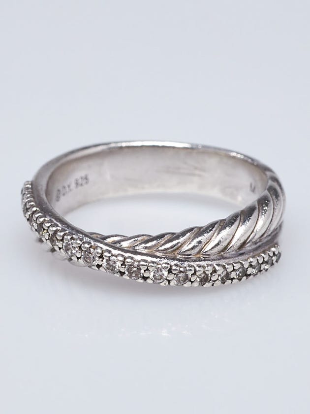 David Yurman Sterling Silver and Diamond Crossover Ring Size 6