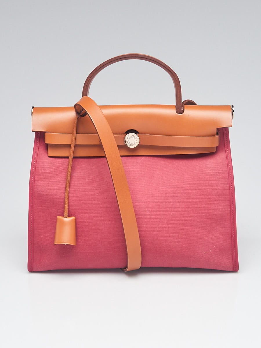 Hermes Red Canvas and Natural Calfskin Leather Herbag Zip PM Bag