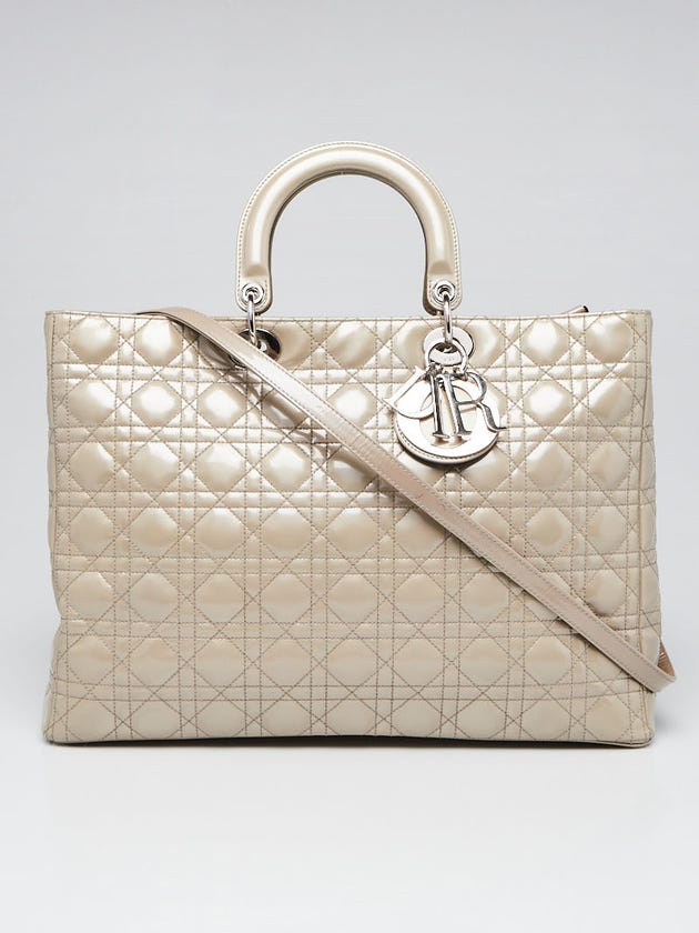 Christian Dior Grey Cannage Quilted Patent Leather Extra Large Lady Dior Bag
