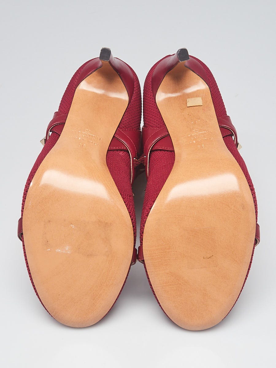 Valentino Burgundy Knit Fabric Rockstud Ankle Boots Size 7.5/38