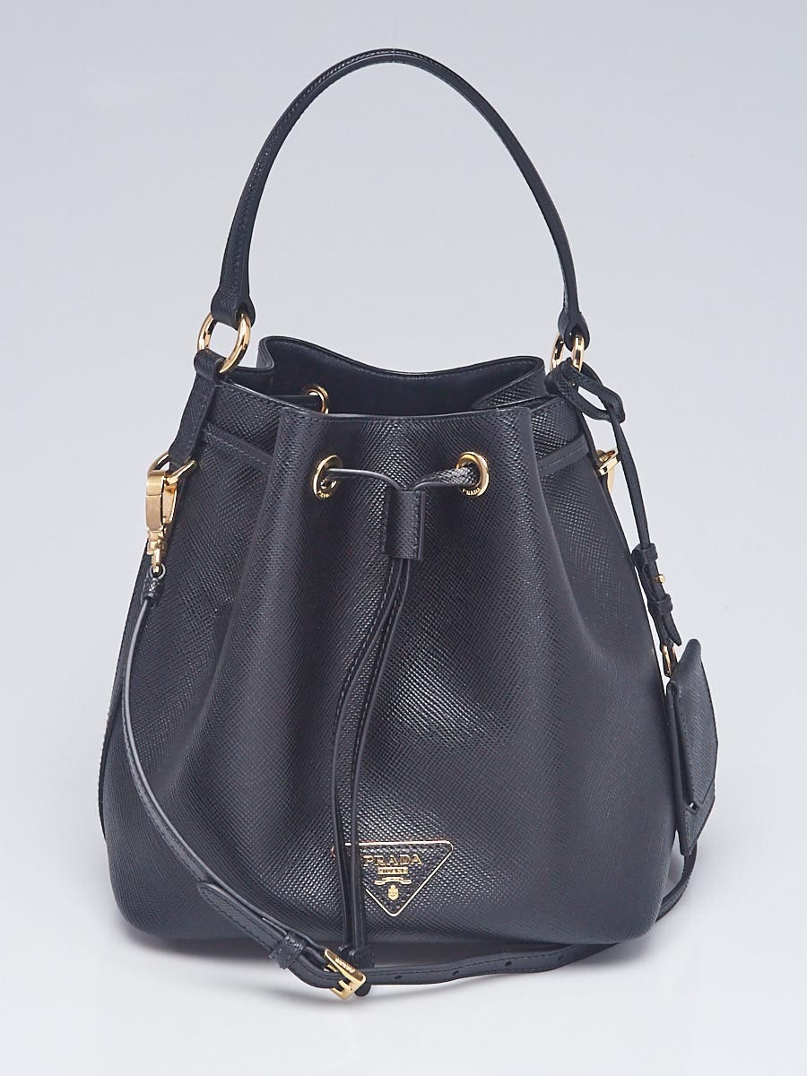 Prada Black Saffiano Leather Bucket Bag 1BE032 - Yoogi's Closet