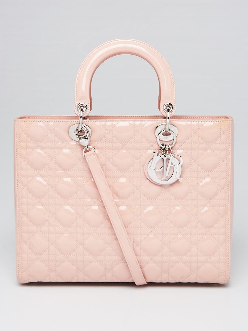バッグ CHRISTIAN DIOR Lady Dior Christian Dior Grey Pearled Cannage Quilted Patent Leather