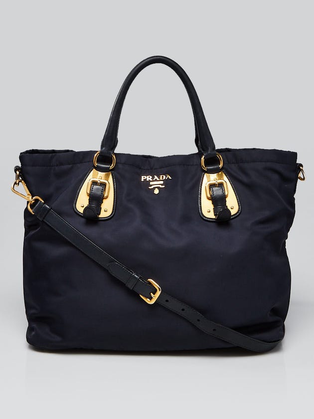 Prada Blue Tessuto Nylon and Leather Tote Bag