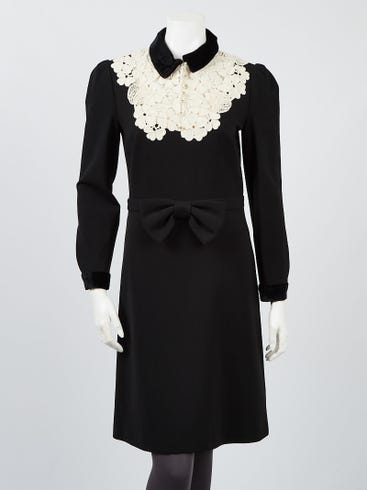 Gucci Black/White Rayon Blend Lace Long Sleeve Dress Size M