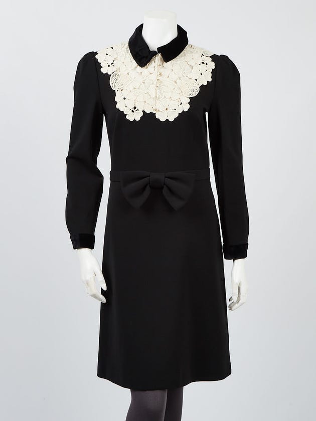 Gucci Black/White Rayon Blend Lace Long Sleeve Dress Size M
