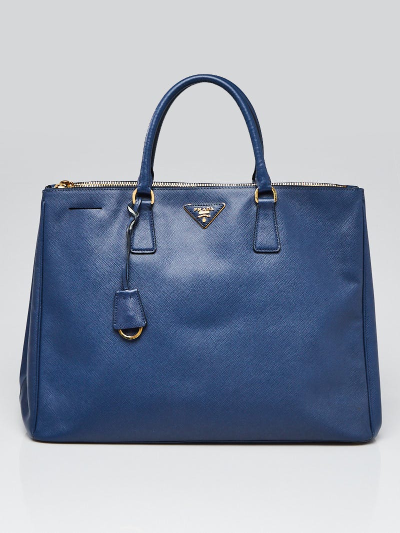 Prada Bluette Saffiano Lux Leather Double Zip Large Tote Bag