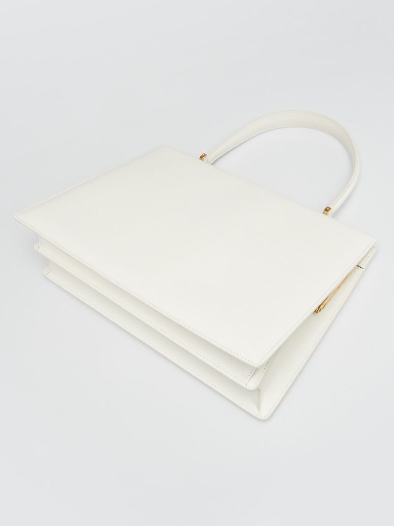 Celine White Smooth Leather Medium Clasp Bag | Yoogi's Closet