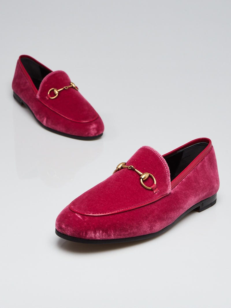 Gucci Fuchsia Velvet Jordaan Loafers Size /37 - Yoogi's Closet
