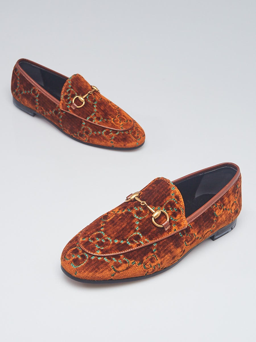 Gucci Orange/Teal GG Embossed Velvet Jordaan Loafers Size 6.5/37