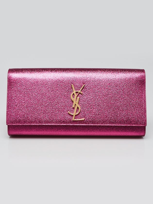 Yves Saint Laurent Metallic Pink Leather Cassandre Clutch Bag