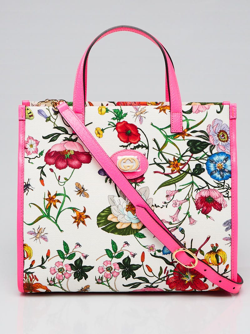 Pink Clear Tote Bag Flower Printed Crossbody Tote with Removable Strap