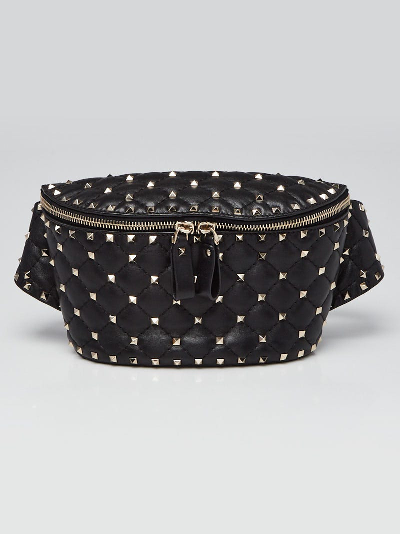 Valentino Black Lambskin Leather Rockstud Spike Belt Bag 95