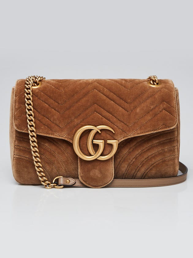 Gucci Beige Quilted Velvet Medium Marmont Shoulder Bag