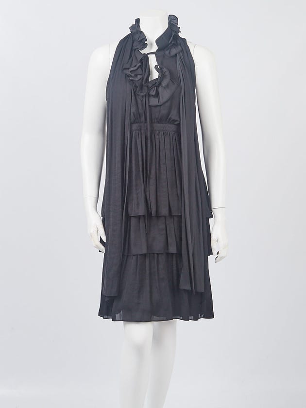 Givenchy Black Polyester Sleeveless Ruffle Dress Size 6/40