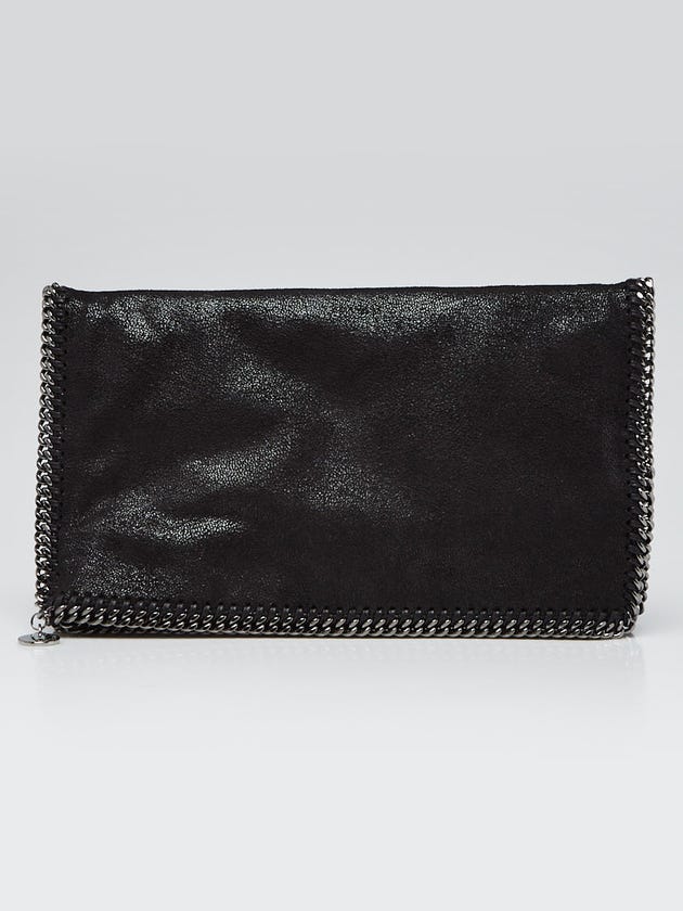 Stella McCartney Black Shaggy Deer Faux-Leather Falabella Fold Over Clutch Bag