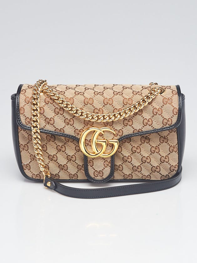 Gucci Beige/Ebony GG Quilted Canvas Marmont Small Shoulder Bag