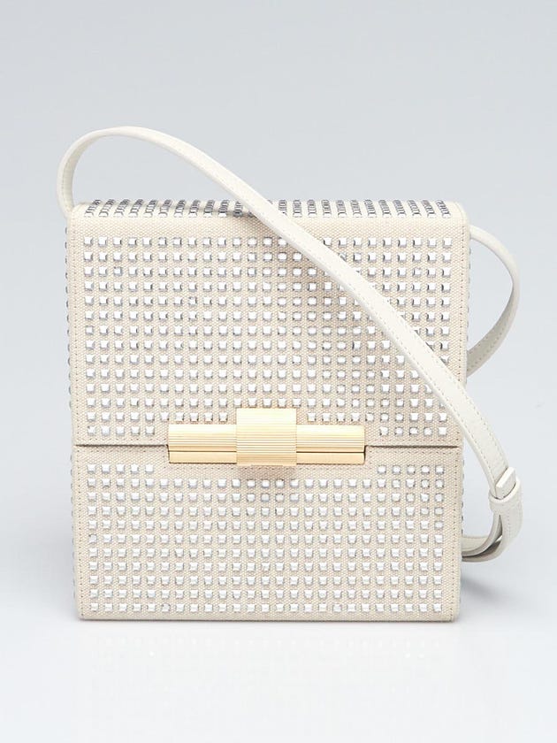 Bottega Veneta Beige Linen Crystal Embellished Daisey Crossbody Bag