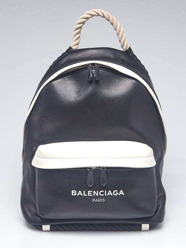 Balenciaga Black/White Leather/Rope Backpack Bag