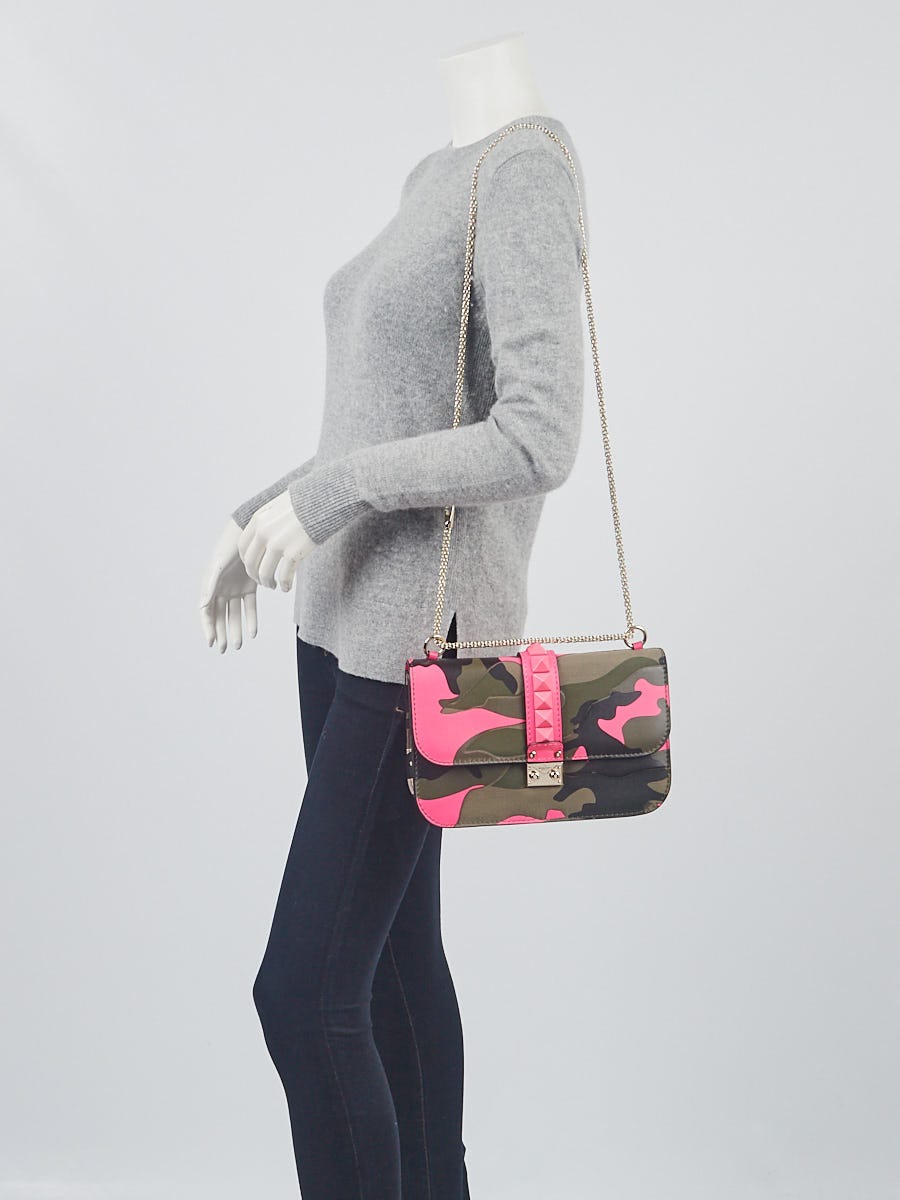 Valentino Pink Camouflage Leather/Canvas Rockstud Glam Lock