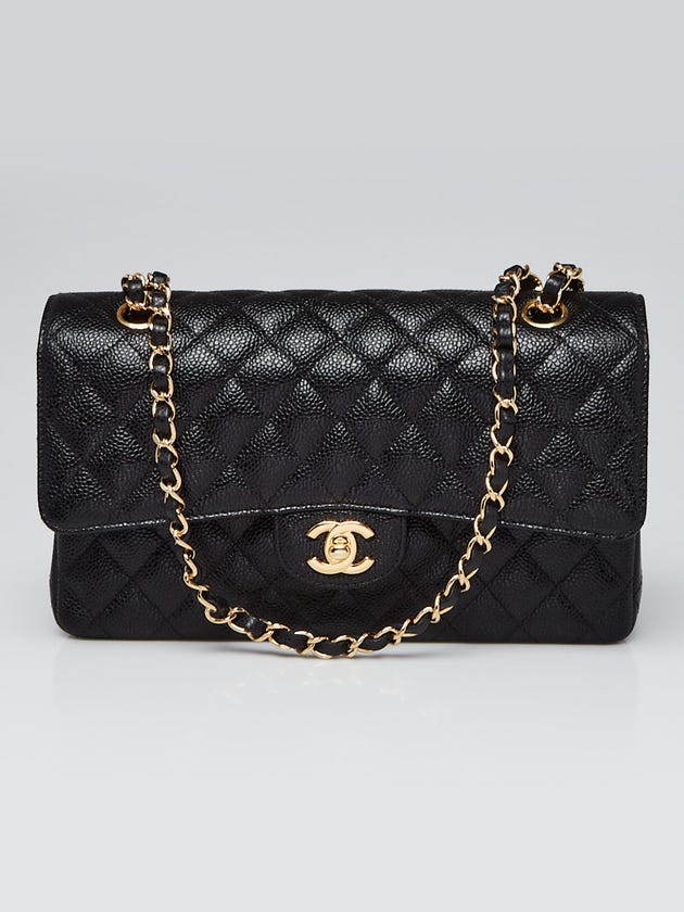 Chanel Black Quilted Caviar Leather Classic Medium Double Flap Bag