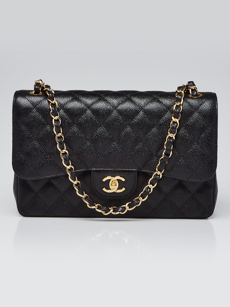 Chanel Black Quilted Caviar Leather Classic Jumbo Double Flap Bag - Yoogi's  Closet