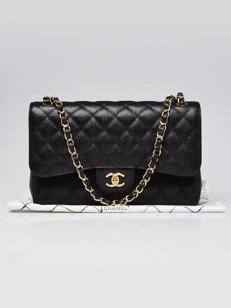 Chanel Light Grey Quilted Caviar Jumbo Classic Double Flap Gold