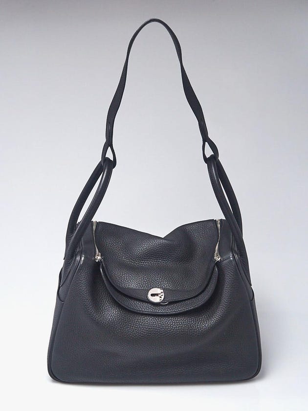 Hermes 34cm Black Clemence Leather Palladium Plated Lindy Bag