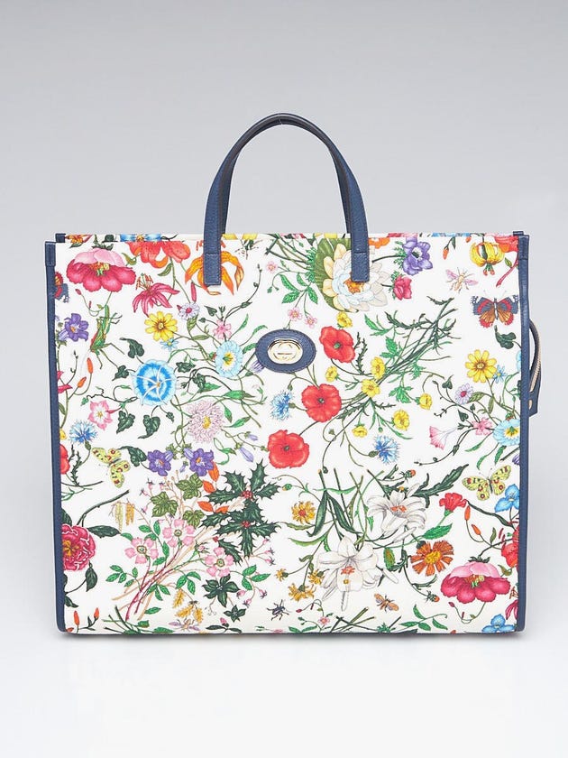 Gucci Blue Multicolor Flora Canvas Large Tote Bag