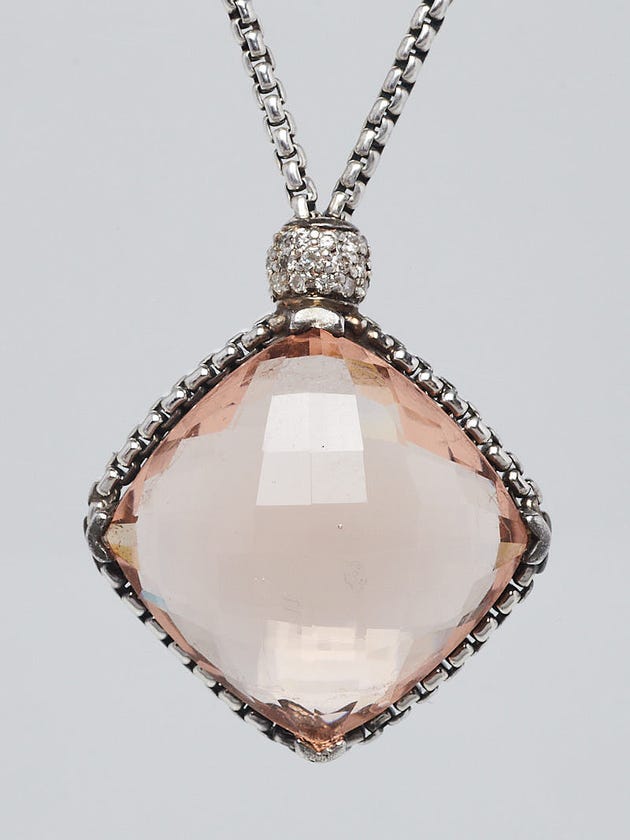 David Yurman 20mm Morganite and Sterling Silver Cushion on Point Pendant Necklace