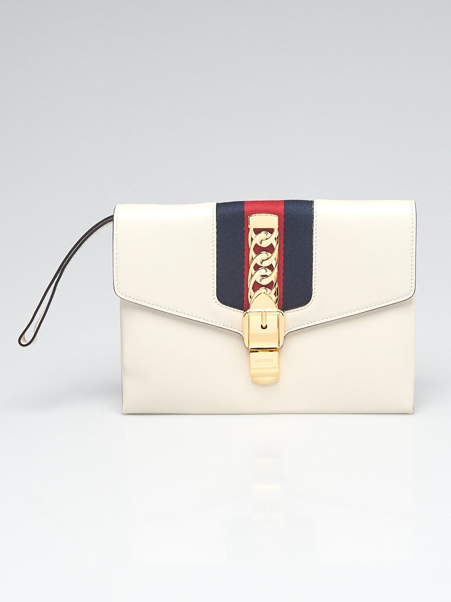 Gucci White Leather Vintage Web Sylvie Clutch Bag Yoogi s Closet