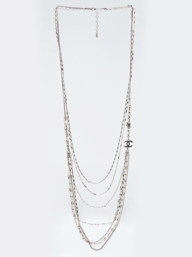 Chanel Silver Multi-Strand Crystal Chain Paris London Necklace | Yoogi ...