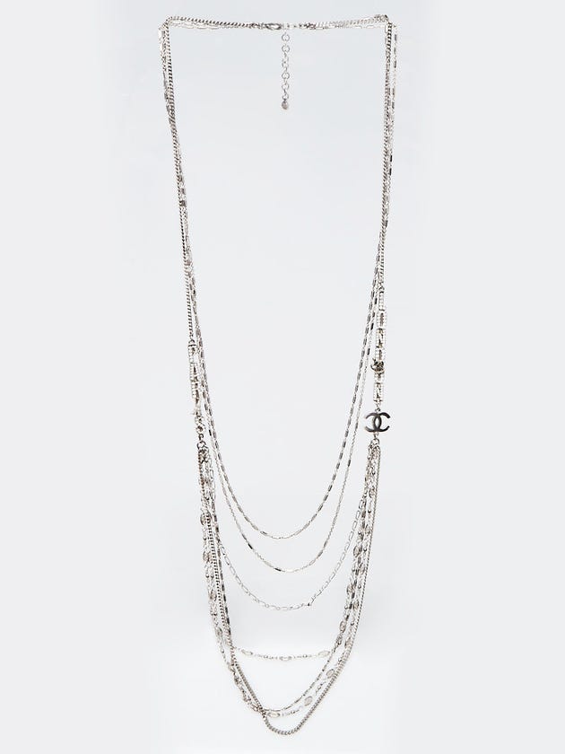 Chanel Silver Multi-Strand Crystal Chain Paris London Necklace