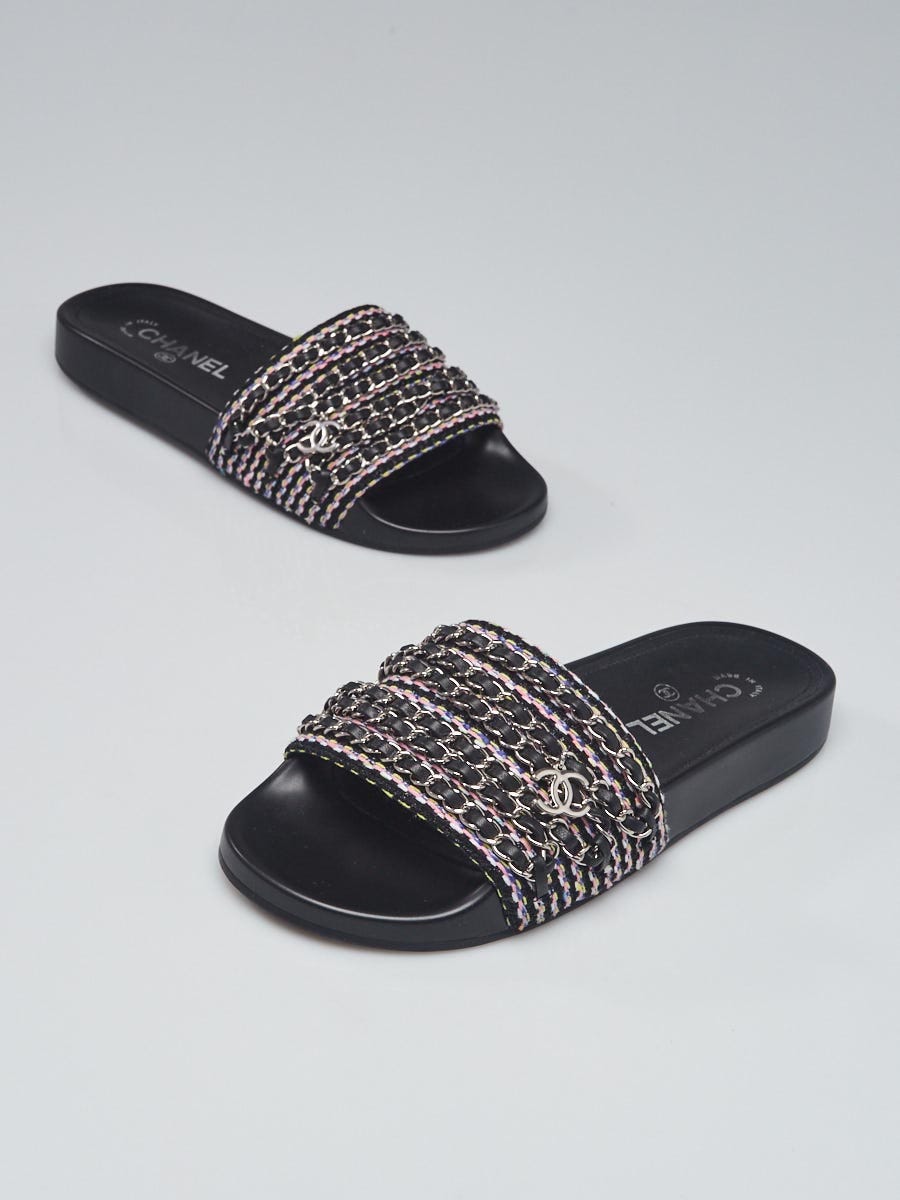 Chanel Black/Multicolor Leather Multi-Chain Slide Sandals Size 7.5/38 -  Yoogi's Closet