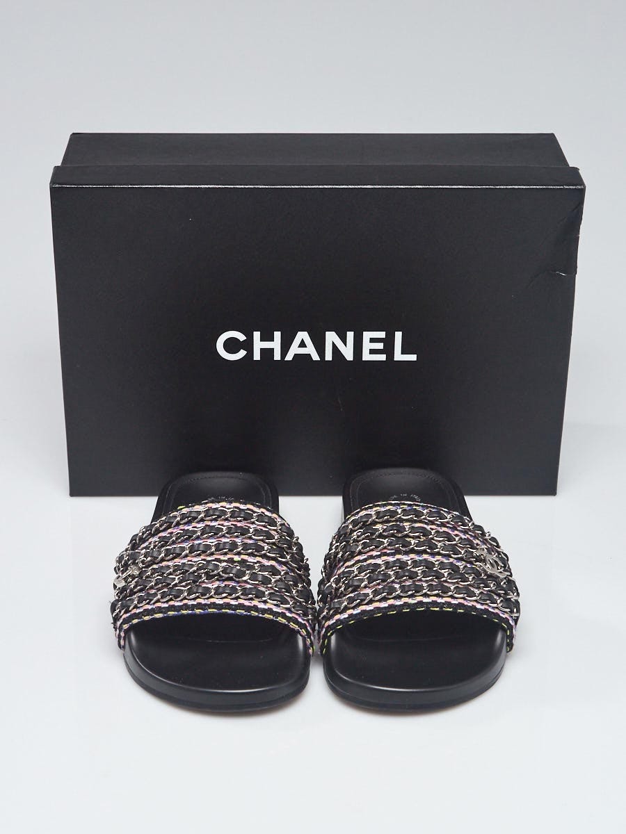 Chanel Black/Multicolor Leather Multi-Chain Slide Sandals Size 7.5/38 -  Yoogi's Closet