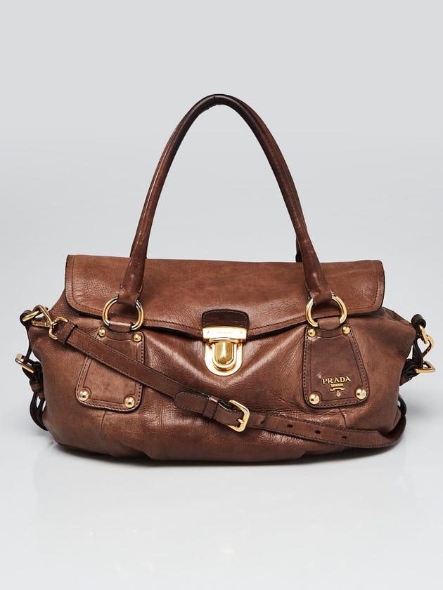 Prada Pietra Cervo Shine Leather Satchel Bag BR4272