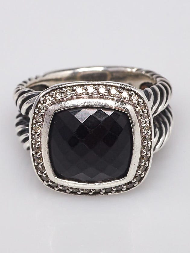 David Yurman 11mm Black Onyx and Diamond Albion Ring Size 7