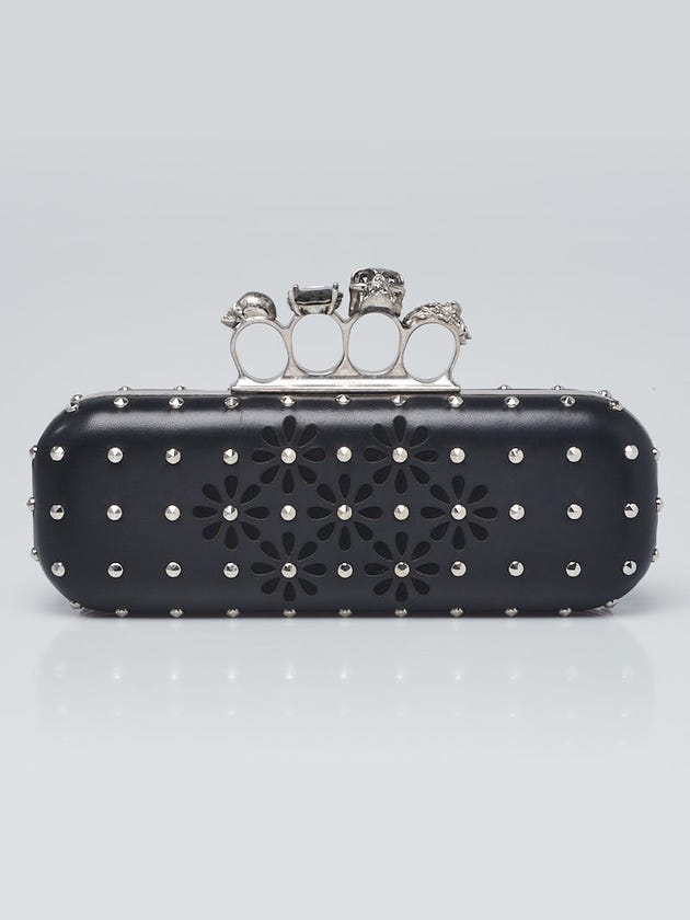 Alexander McQueen Black Perforated Leather Studded Knuckle Box Clutch Bag