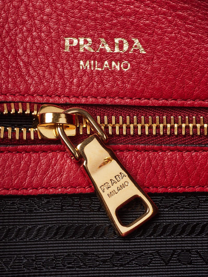 Prada Rosso Vitello Phenix Leather Hobo Bag 1BC032 | Yoogi's Closet