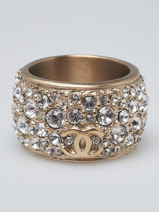 Chanel Swarovski Crystal and Brushed Metal CC Ring Size 6